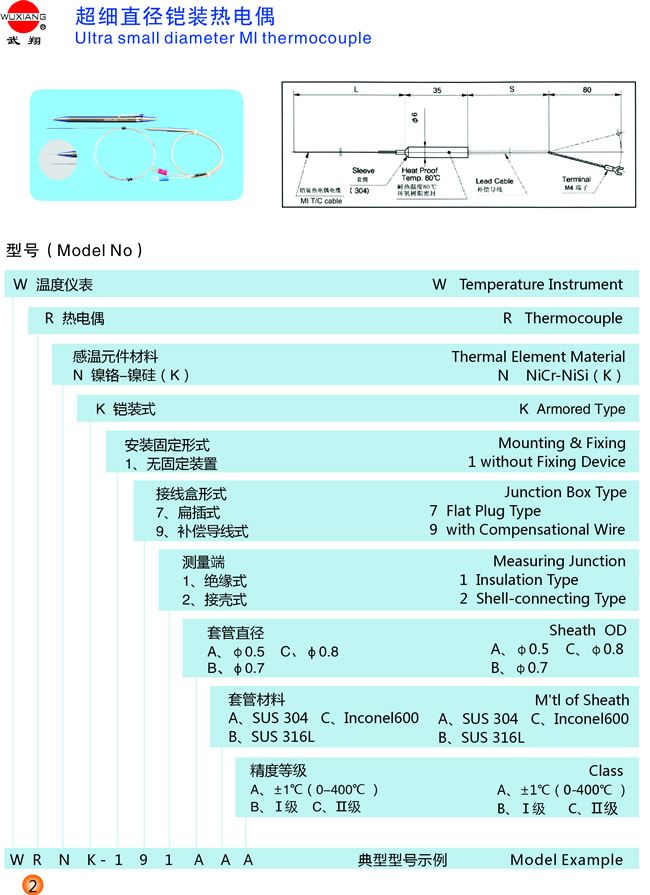 超細(xì)直徑鎧裝熱電偶