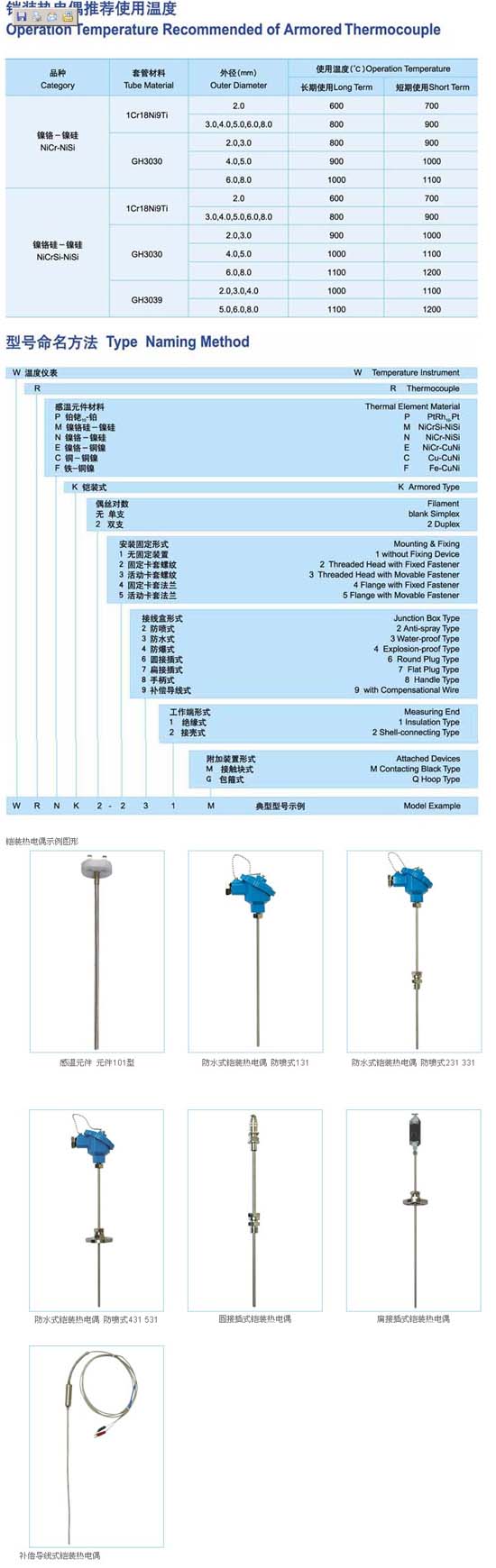 產(chǎn)品名稱(chēng)：鎧裝熱電偶